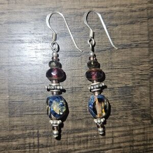 Multicolor Beaded Dangle Earrings Jewel Tone Colors